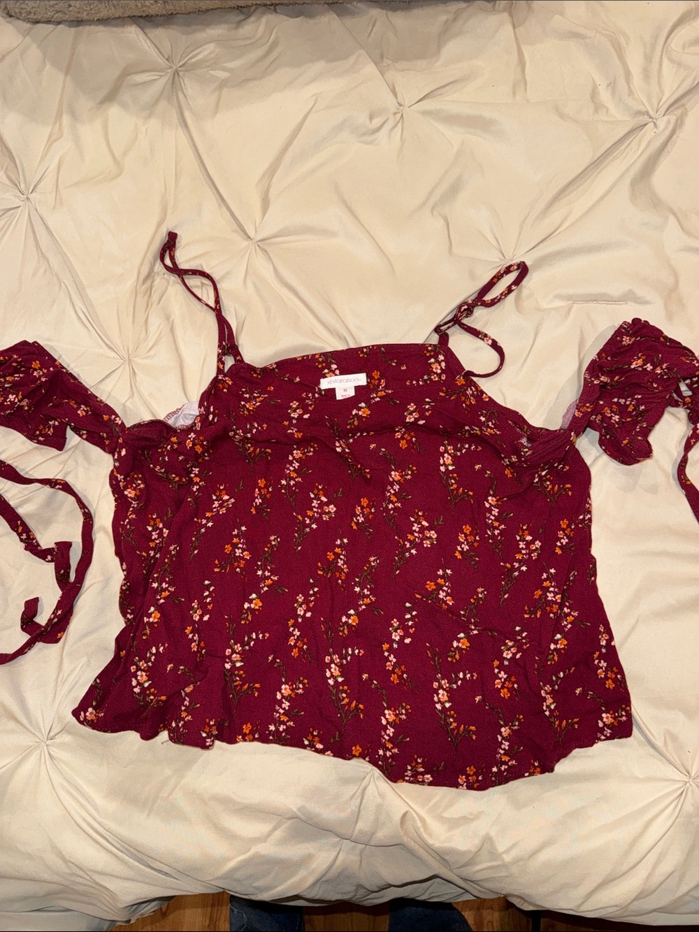 Xhilaration Burgundy Floral Cold-Shoulder Camisole